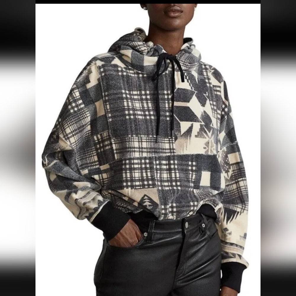 Polo Ralph Lauren Southwestern I'mPlaid Geometric‎ Patchwork Hoodie Boxy